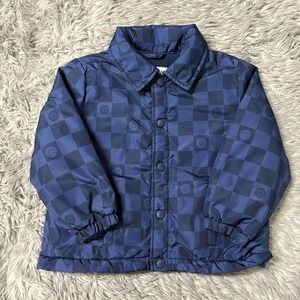 Old Navy Puffer Jacket Blue & Navy Smiley Checkered Toddler Boy 3T Winter